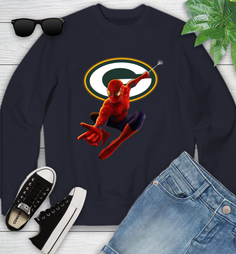 NFL Spider Man Avengers Endgame Football Green Bay Packers Youth Sweatshirt 3