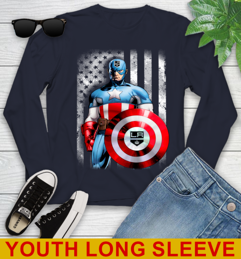 Los Angeles Kings NHL Hockey Captain America Marvel Avengers American Flag Shirt Youth Long Sleeve 2