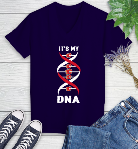 Calgary Flames NHL Hockey It's My DNA Sports Women's V-Neck T-Shirt 3