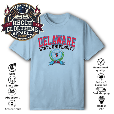 Delaware State University Pirate DSU HBCU T-Shirt 0v2g delaware state university pirate dsu hbcu classic t shirt 2 front light blue HBCU Clothing Apparel