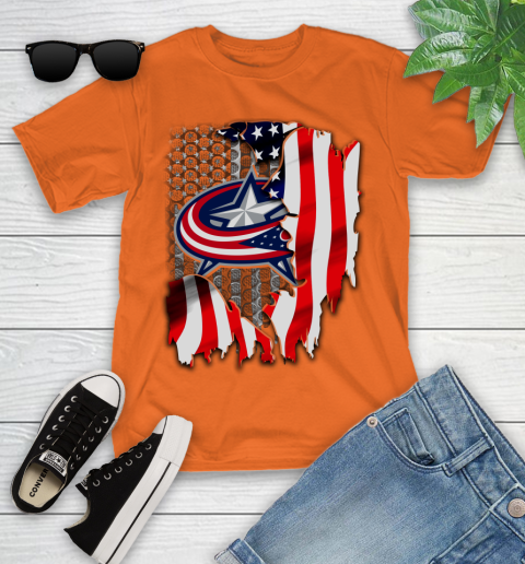 Columbus Blue Jackets NHL Hockey American Flag Youth T-Shirt - Image 10