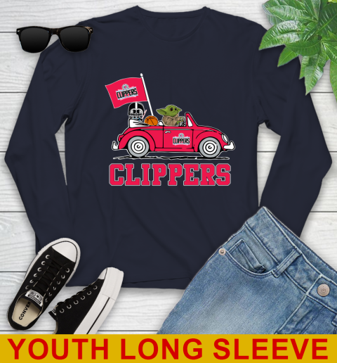 NBA Basketball LA Clippers Darth Vader Baby Yoda Driving Star Wars Shirt Youth Long Sleeve 3