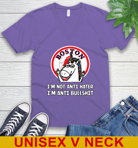 Boston Red Sox MLB Baseball Unicorn I'm Not Anti Hater I'm Anti Bullshit V-Neck T-Shirt 9