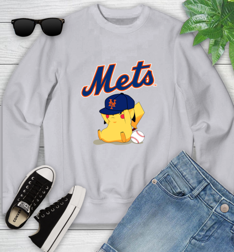 MLB Pikachu Baseball Sports New York Mets Youth Sweatshirt 4