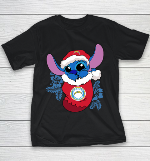 Los Angeles Chargers Christmas Stitch In The Sock Funny Disney NFL Youth T-Shirt 2