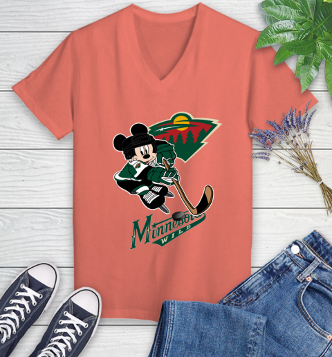 NHL Minnesota Wild Mickey Mouse Disney Hockey T Shirt Women's V-Neck T-Shirt 6