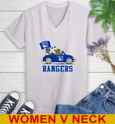 NHL Hockey New York Rangers Darth Vader Baby Yoda Driving Star Wars Shirt Women's V-Neck T-Shirt