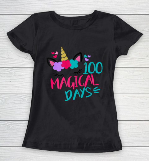 Kids 100 Magical Days Cute 100 Days of School Girls Unicorn Women's T-Shirt