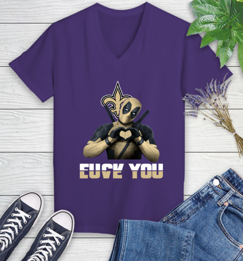 NHL New Orleans Saints Deadpool Love You Fuck You Football Sports Women's V-Neck T-Shirt 3