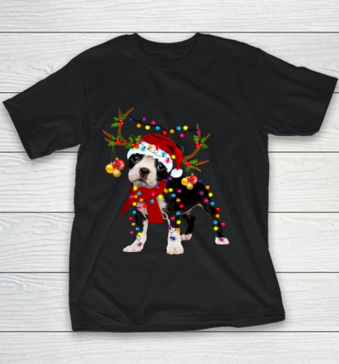 Santa Boston terrier reindeer Light Christmas gifts Youth T-Shirt
