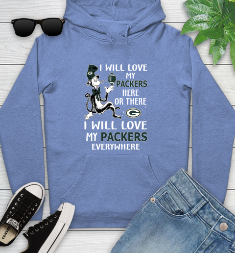 NFL Football Green Bay Packers I Will Love My Packers Everywhere Dr Seuss Shirt Youth Hoodie 11