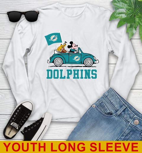 NFL Football Miami Dolphins Pluto Mickey Driving Disney Shirt Youth Long Sleeve