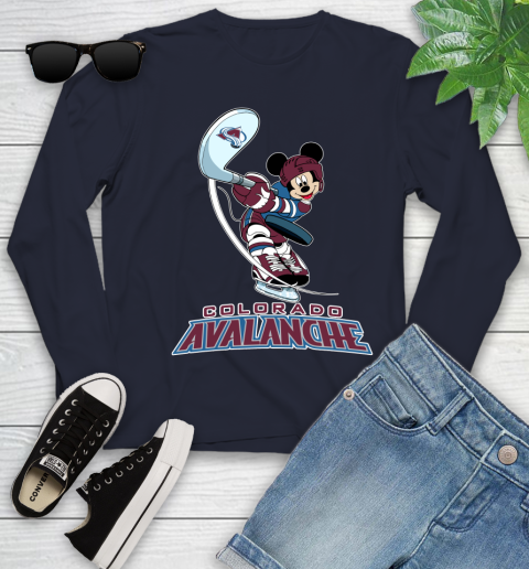 NHL Hockey Colorado Avalanche Cheerful Mickey Mouse Shirt Youth Long Sleeve 3