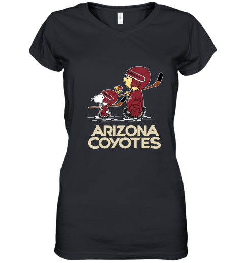 Let's Play Arizona Coyotes Ice Hockey Snoopy NHL Women's V-Neck T-Shirt