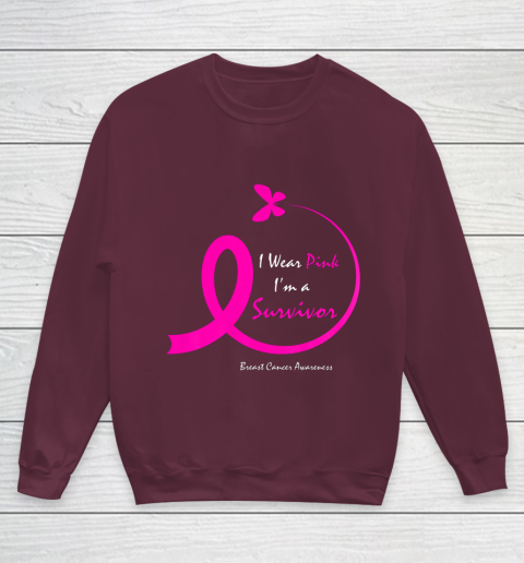 Womens Butterfly I Wear Pink I m A Survivor Breast Cancer Awareness Youth Sweatshirt 4