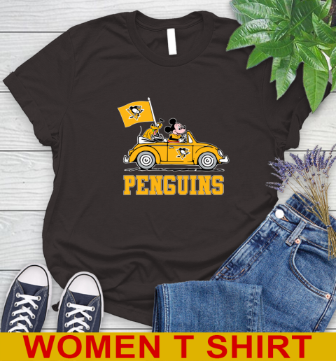 NHL Hockey Pittsburgh Penguins Pluto Mickey Driving Disney Shirt Women's T-Shirt 8