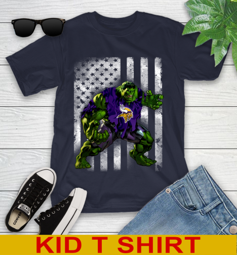 Minnesota Vikings Hulk Marvel Avengers NFL Football American Flag Youth T-Shirt 2