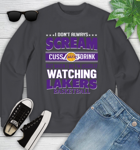 Los Angeles Lakers NBA Basketball I Scream Cuss Drink When I'm Watching My Team Youth Sweatshirt 5