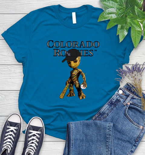 MLB Colorado Rockies Groot Guardians Of The Galaxy Baseball Women's T-Shirt 7