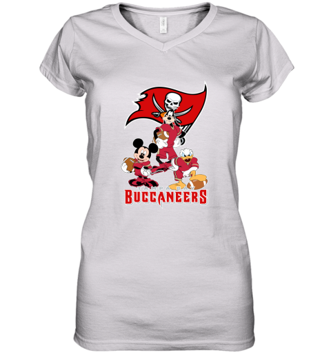 Mickey Donald Goofy The Three Tampa Bay Buccaneers Football Women's V-Neck T-Shirt
