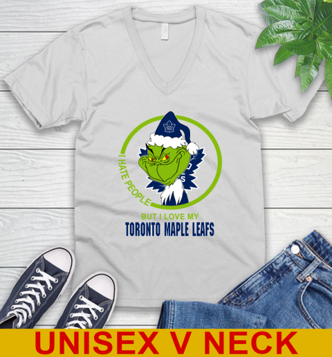 Toronto Maple Leafs NHL Christmas Grinch I Hate People But I Love My Favorite Hockey Team V-Neck T-Shirt