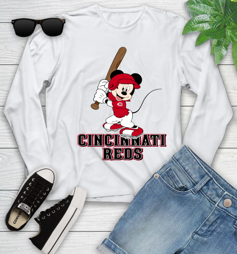 MLB Baseball Cincinnati Reds Cheerful Mickey Mouse Shirt Youth Long Sleeve 2