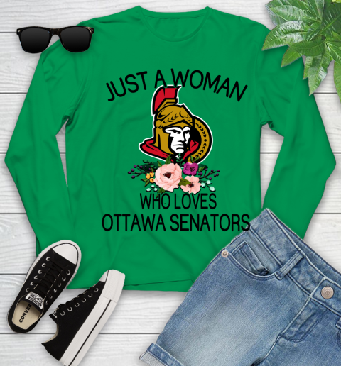 NHL Just A Woman Who Loves Ottawa Senators Hockey Sports Youth Long Sleeve 4