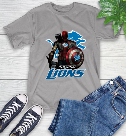 NFL Captain America Thor Spider Man Hawkeye Avengers Endgame Football Detroit Lions T-Shirt 6