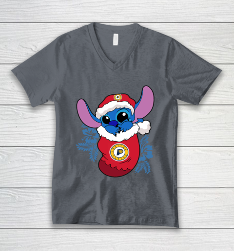 Indiana Pacers Christmas Stitch In The Sock Funny Disney NBA V-Neck T-Shirt 5