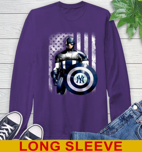 New York Yankees MLB Baseball Captain America Marvel Avengers American Flag Shirt Long Sleeve T-Shirt 5
