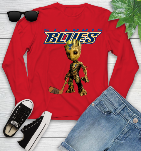 St.Louis Blues NHL Hockey Groot Marvel Guardians Of The Galaxy Youth Long Sleeve 11