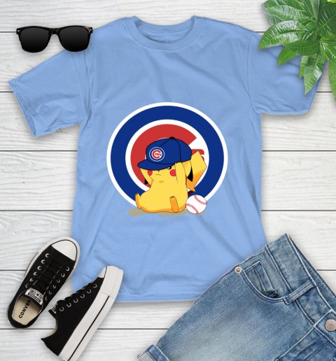 MLB Pikachu Baseball Sports Chicago Cubs Youth T-Shirt 11