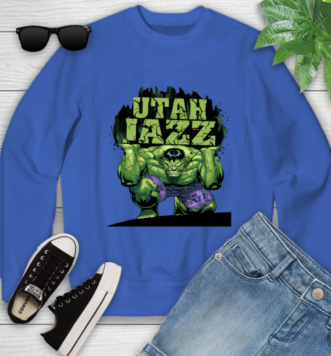 Utah Jazz NBA Basketball Incredible Hulk Marvel Avengers Sports Youth Sweatshirt 8