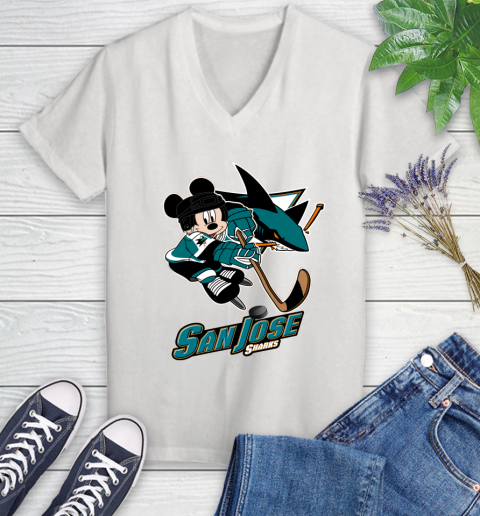 NHL San Jose Sharks Mickey Mouse Disney Hockey T Shirt Women's V-Neck T-Shirt