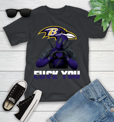 NHL Baltimore Ravens Deadpool Love You Fuck You Football Sports Youth T-Shirt
