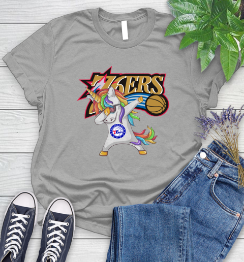 Philadelphia 76ers NBA Basketball Funny Unicorn Dabbing Sports Women's T-Shirt 10