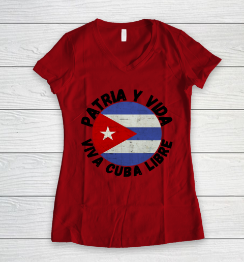 Patria Y Vida Viva Cuba Libre SOS CUba Free Cuba Women's V-Neck T-Shirt 6