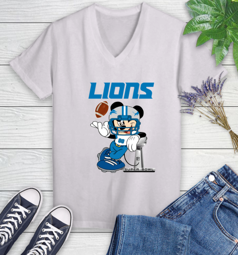NFL Detroit Lions Mickey Mouse Disney Super Bowl Football T Shirt Women's V-Neck T-Shirt