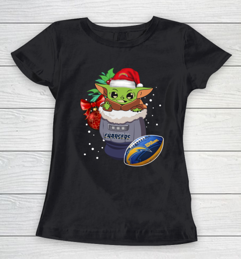 Los Angeles Chargers Christmas Baby Yoda Star Wars Funny Happy NFL Women's T-Shirt 2