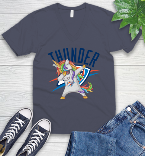 Oklahoma City Thunder NBA Basketball Funny Unicorn Dabbing Sports V-Neck T-Shirt 9