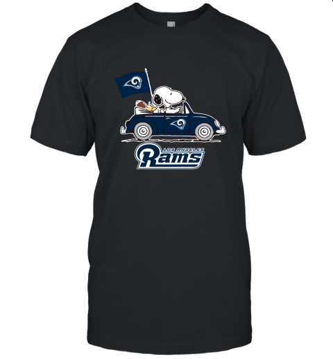 Snoopy And Woodstock Ride The Los Angeles Rams Car NFL Unisex Jersey Tee