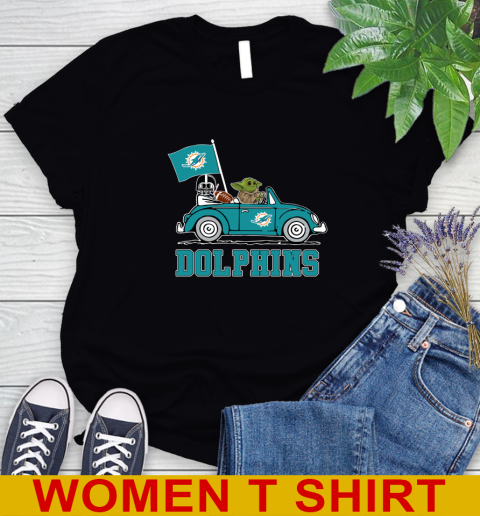 NFL Football Miami Dolphins Darth Vader Baby Yoda Driving Star Wars Shirt Women's T-Shirt 2