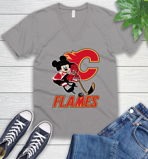 NHL Calgary Flames Mickey Mouse Disney Hockey T Shirt V-Neck T-Shirt 4