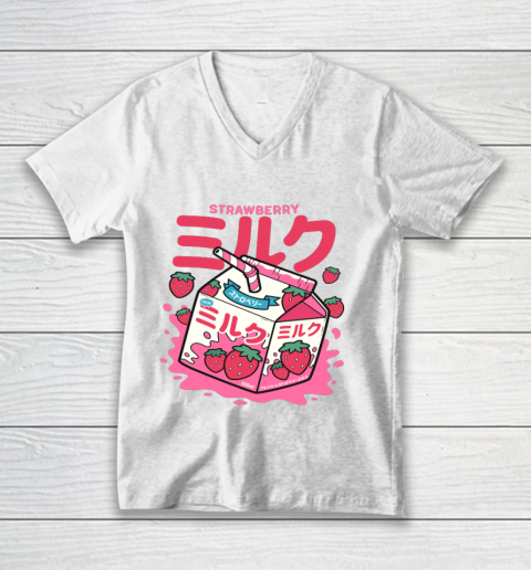 Japanese Strawberry Milk Straw  Kawaii Cute V-Neck T-Shirt