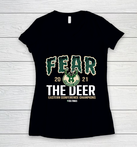 Fear Deer Milwaukee Basketball Bucks Finals 2021 Championship Women's V-Neck T-Shirt