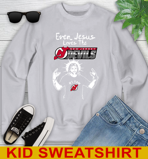 New Jersey Devils NHL Hockey Even Jesus Loves The Devils Shirt Youth Sweatshirt 3