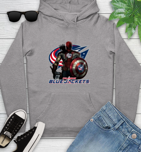 NHL Captain America Thor Spider Man Hawkeye Avengers Endgame Hockey Columbus Blue Jackets Youth Hoodie 6