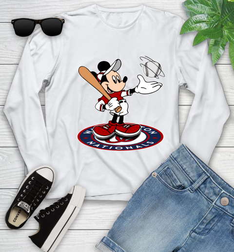 MLB Baseball Washington Nationals Cheerful Mickey Disney Shirt Youth Long Sleeve 3 MLB Baseball Washington Nationals Cheerful Mickey Disney Shirt Youth Long Sleeve - Image 3