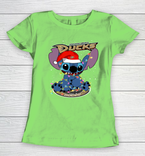 Anaheim Ducks NHL Hockey noel stitch Christmas Women's T-Shirt - Image 6