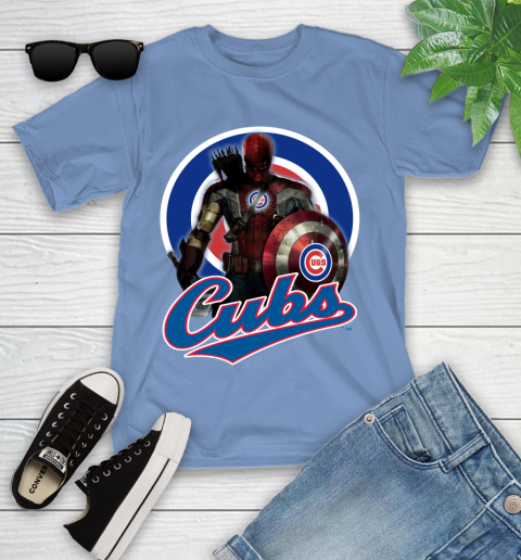 MLB Captain America Thor Spider Man Hawkeye Avengers Endgame Baseball Chicago Cubs Youth T-Shirt 11